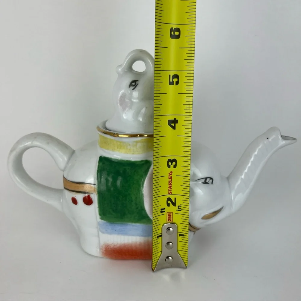 Vintage Pier 1 Set Of 2 Elephant Teapot & Creamer W/ Lids Porcelain Painted